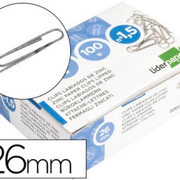 LI02 100 clips Liderpapel nº 1,5  26mm. labiados