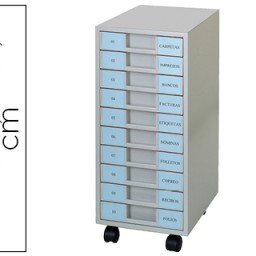 Archivador metálico con 10 bandejas de plástico con ruedas gris