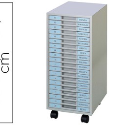 Archivador metálico con 20 bandejas de plástico con ruedas gris