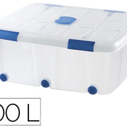 Contenedor plástico transparente con tapa y ruedas 100 l.