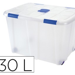 Contenedor plástico transparente con tapa y ruedas 130 l.