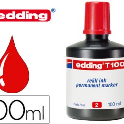 Tinta rotulador edding T-100 roja frasco de 100ml.