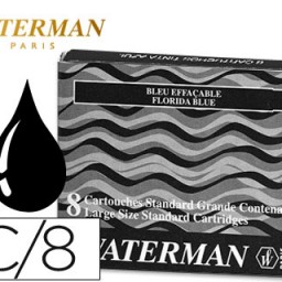 8 cartuchos largos tinta estilográfica Waterman negra