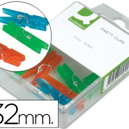 KF02033 10 pinzas Q-Connect fantasía 32mm. colores surtidos