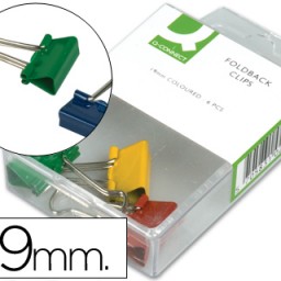 KF02035 6 pinzas metálicas Q-Connect reversibles 19mm. colores surtidos