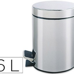 KF04225 Papelera metálica cromada con pedal Q-Connect 6 l.