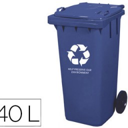 KF04242 Papelera contenedor Q-Connect plástico azul con tapa y ruedas 240 l.