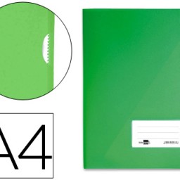 BL06 Carpeta dossier uñero Liderpapel A4 verde translúcido solapa y tarjetero