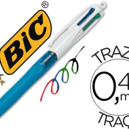 Bolígrafo Bic 4 colores grip de caucho cuerpo azul