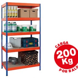 Estantería ar storage metálica 5 estantes 200 Kg. azul naranja