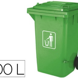 KF16542 Contenedor Q-Connect 100 l. plástico verde con tapa y  ruedas