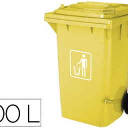 KF16543 Contenedor Q-Connect 100 l. plástico amarillo con tapa y  ruedas