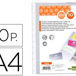 RP02 Recambio 10 fundas Liderpapel A4 20 tarjetas por funda