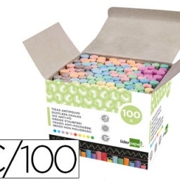 TZ08 100 tizas antipolvo Liderpapel colores surtidos