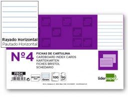 FR04 100 fichas Liderpapel rayadas nº4 125x200mm.