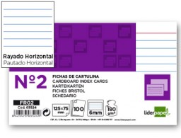 FR02 100 fichas Liderpapel rayadas nº2 75 x 125mm.
