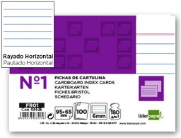 FR01 100 fichas Liderpapel rayadas nº1 65 x 95mm.