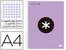 BA73 Cuaderno espiral Liderpapel Antartik A-4 tapa forrada 120h micro 100g c/5mm. color lavanda
