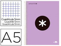 BA77 Cuaderno espiral Liderpapel Antartik A-5 tapa forrada 120h micro 100g c/5mm. color lavanda