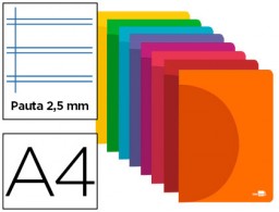 LF13 Libreta escolar Liderpapel 360° A4 48h 90g/m² pauta 2,5mm. tapa de plástico colores surtidos