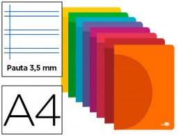 LF14 Libreta escolar Liderpapel 360° A4 48h 90g/m²pauta 3,5mm. tapa de plástico colores surtidos