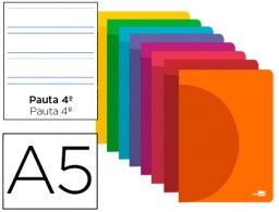 LF18 Libreta escolar Liderpapel 360° A5 48h 90g/m² pauta 3,5mm. tapa de plástico colores surtidos