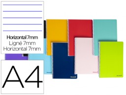BE02 Cuaderno espiral Liderpapel Smart A4 tapa blanda 80h 60g/m² microperforadas horizontal 7mm. 4 taladros colores surtidos