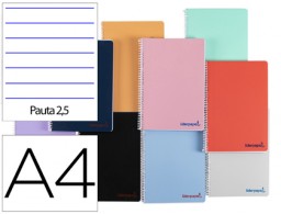 BF29 Cuaderno espiral Liderpapel Wonder A4 tapa plástico 80h 90g pauta 2,5mm. colores surtidos