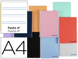 WD01 Cuaderno espiral Liderpapel Wonder A4 tapa plástico 80h 90g pauta 3,5mm. colores surtidos