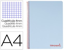 TH01 Cuaderno espiral Liderpapel Wonder A4 tapa plástico 80h 90g c/5mm. color celeste