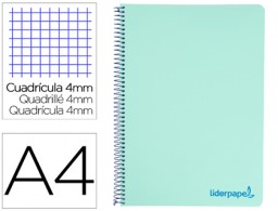 TH03 Cuaderno espiral Liderpapel Wonder A4 tapa plástico 80h 90g c/5mm. color verde