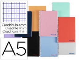 BC19 Cuaderno espiral Liderpapel Wonder A5 tapa plástico 80h 90g c/4mm. colores surtidos