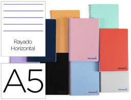 TH37 Cuaderno espiral Liderpapel Wonder A5 tapa plástico 80h 90g raya horizontal colores surtidos