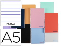 TH43 Cuaderno espiral Liderpapel Wonder A5 tapa plástico 80h 90g pauta 2,5mm. colores surtidos