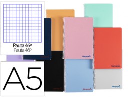TH55 Cuaderno espiral Liderpapel Wonder A5 tapa plástico 80h 90g rayado nº46 colores surtidos