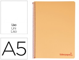 BJ17 Cuaderno espiral Liderpapel Wonder A5 tapa plástico 120h micro 90g c/5mm. color naranja
