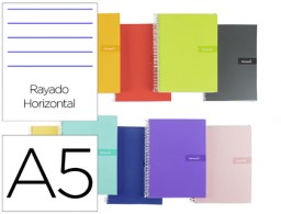 BC39 Cuaderno espiral Liderpapel Crafty A5 tapa extradura 80h 90g rayado horizontal colores surtidos