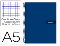 BJ08 Cuaderno espiral Liderpapel Crafty A5 tapa extradura 120h micro 90g c/5mm. color azul marino