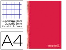BA50 Cuaderno espiral Liderpapel Jolly A4 tapa extradura 80h 75g micro c/5mm. color rojo