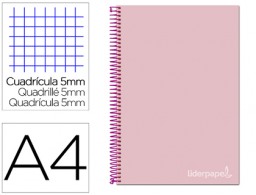 BA94 Cuaderno espiral Liderpapel Jolly A4 tapa extradura 80h 75g micro c/5mm. color rosa