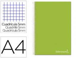 BA96 Cuaderno espiral Liderpapel Jolly A4 tapa extradura 80h 75g micro c/5mm. color verde