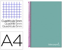 BA97 Cuaderno espiral Liderpapel Jolly A4 tapa extradura 80h 75g micro c/5mm. color turquesa