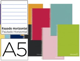 BJ56 Cuaderno espiral Liderpapel Jolly A5 tapa extradura 80h 75g micro rayado horizontal colores surtidos