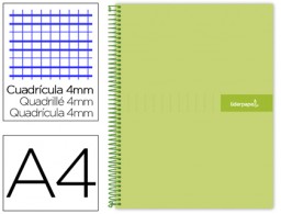 BF48 Cuaderno espiral Liderpapel Crafty A4 tapa extradura 80h 90g c/4mm. color verde