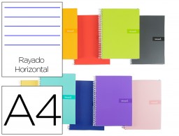 BF50 Cuaderno espiral Liderpapel Crafty A4 tapa extradura 80h 90g rayado horizontal colores surtidos