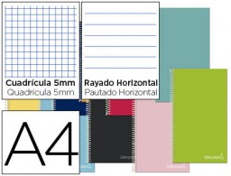 BA99 Cuaderno espiral Liderpapel Jolly A4 tapa extradura 80h 75g micro multirrayado colores surtidos