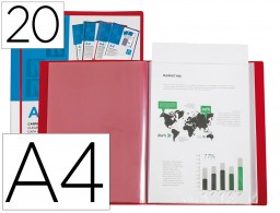 JC02 Carpeta con 20 fundas personalizable Liderpapel A4 polipropileno rojo translúcido