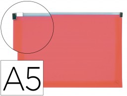 DS81 Carpeta sobre Liderpapel A5 cierre de cremallera polipropileno rojo translúcido