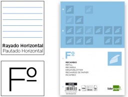 RF06 Recambio Liderpapel Din A-4 100h 60g/m² horizontal con margen 4 taladros