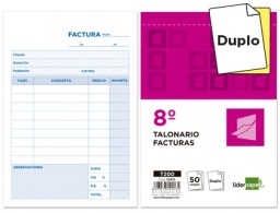 T200 Talonario Liderpapel Facturas 8º natural 50 juegos duplicado con iVA